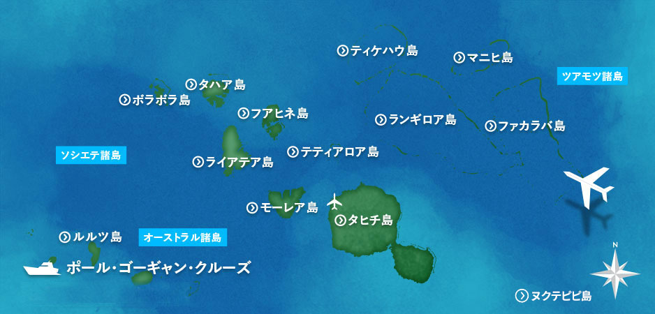 タヒチの島々の地図